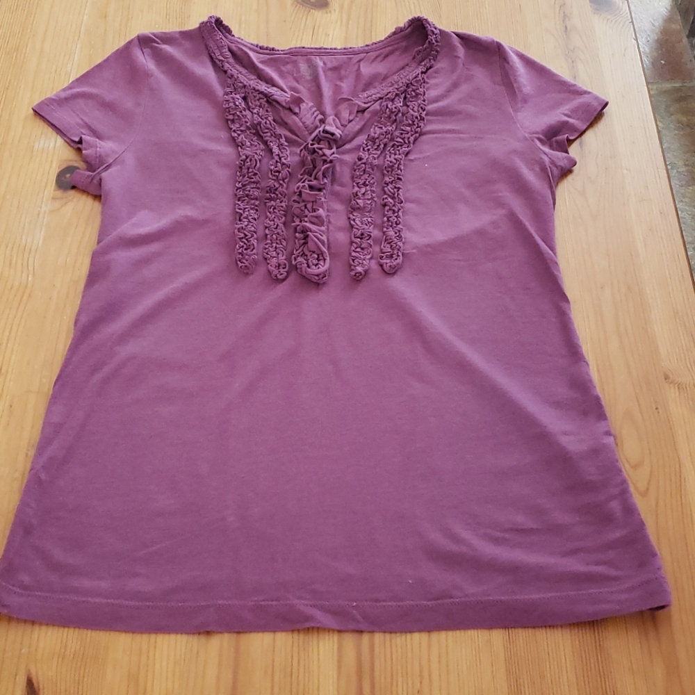 Ann Taylor LOFT Purple Ruffle Top